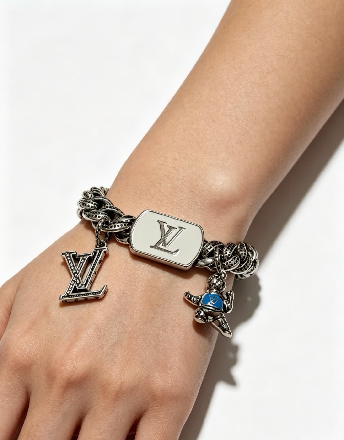 Louis Vuitton Silver Tone Bracelet with Charms